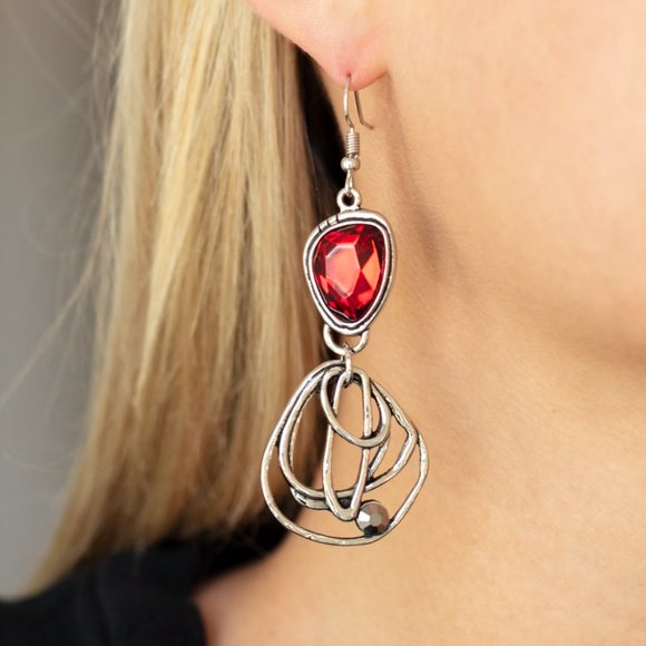 paparazzi Jewelry - Galactic Drama - Red Earrings